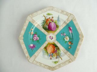Rare Antique Meissen 18 - 19th Century Hand Painted Gilt Plate Dresden Germany