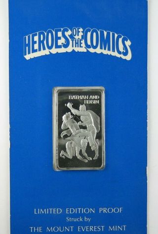 Rare Heroes Of The Comics Batman And Robin 1974 Silver Art Bar 1oz.  999 Proof