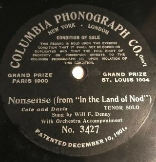 Rare 1904 Columbia Phonograph Co 78rpm 3427 Nonsense (from " In The Land Of Nod "