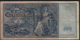 1909 100 Mark Germany Rare Old Vintage Paper Money Banknote Currency P 38 F