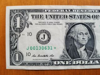2013 $1 One Dollar Bill Ultra Rare 250K Run FRN Count Ser J00130631 2