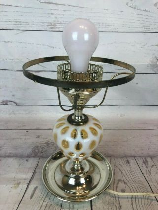 RARE VINTAGE FENTON ART GLASS HONEYSUCKLE OPALESCENT COIN DOT LAMP g161 4