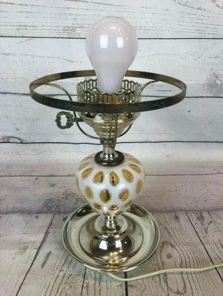 RARE VINTAGE FENTON ART GLASS HONEYSUCKLE OPALESCENT COIN DOT LAMP g161 5