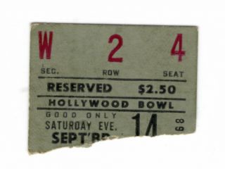 Rare.  Jimi Hendrix Live At The Hollywood Bowl Sept 14,  1968 Concert Stub.