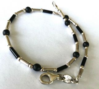 Silpada Sterling Silver Black Onyx Bead Ankle Bracelet Anklet 9.  5” Rare