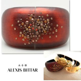 Rare Alexis Bittar Womens Crystal Cluster Hinge Bangle Bracelet Red Blue Lucite