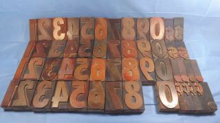 52 Antique Wood Letterpress Print Type Block 3 " Numbers & Figures Futura Rare