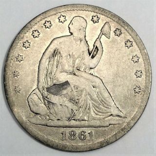1861 - S Seated Liberty Half Dollar Coin Rare Date