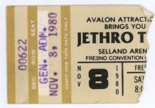 Rare Jethro Tull & Whitesnake 11/8/80 Fresno Ca Selland Arena Ticket Stub