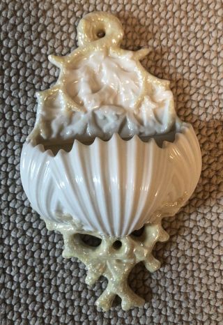 Rare Vintage Belleek Shell Coral Wall Vase Planter Holy Water 6th Mark