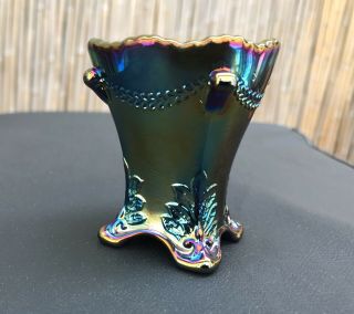 Rare Robert Hansen Signed Swag With Brackets Toothpick Holder Carnival Glass