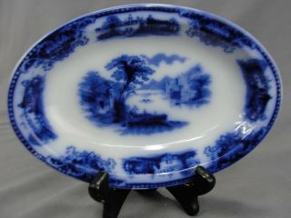 Rare Antique Flow Blue Shanghai Oval Relish Bowl 8 5/8 " W Wh Grindley 1842 - 1891