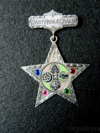 RARE STERLING 1921 IOOF ODD FELLOWS REBEKAH LODGE PNG SILVER JEWELED MEDAL PIN 2