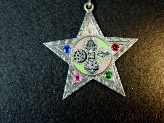 RARE STERLING 1921 IOOF ODD FELLOWS REBEKAH LODGE PNG SILVER JEWELED MEDAL PIN 3