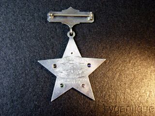 RARE STERLING 1921 IOOF ODD FELLOWS REBEKAH LODGE PNG SILVER JEWELED MEDAL PIN 5