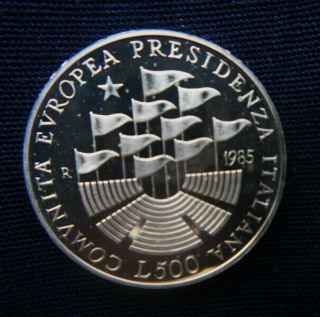 1985 Italy Rare Silver Coin 500 Lire Proof Unc Presidenza Cominita Europea