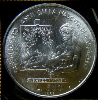 1983 San Marino Italy Rare Silver Coin 500£ Raffaello Unc Perfect Plastic Box