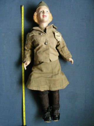 " Very Rare " 1942 - 45 Freundlich Ww2 Us Army Corp Composition Waac Doll With Tag