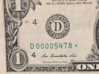 2013 D Series $1 One Dollar Bill Rare Low Serial Star Note Frn Us Cool Poker