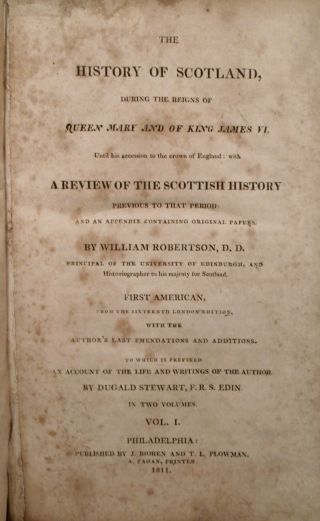 HISTORY OF SCOTLAND William Robertson 1811 FIRST EDITION 2 volumes LEATHER RARE 2
