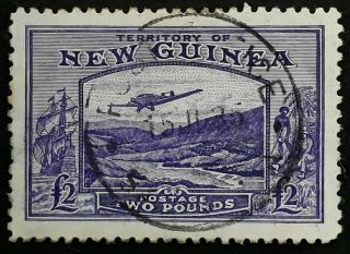 Rare 1935 Guinea £2 Violet Airmail Stamp With Salamaua Cancel