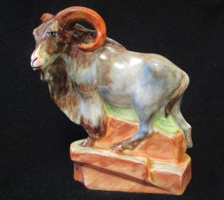 Goat Big Horn Ram Wedgewood Porcelain Signed 8 " Tall Rare Painted 1930 