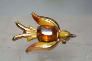 Vintage Coro Pegasus Gold Tone Bird Enamel Citrine Crystal Jelly Belly Pin Rare