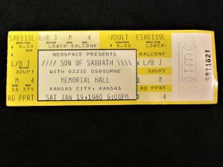 Ozzy Ozborne 1980 Son Of Sabbath Full Ticket (incredibly Rare)