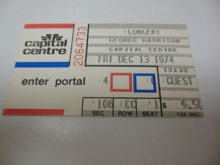 1974 George Harrison Concert Ticket Stub Capital Centre Landover Md Cool Rare