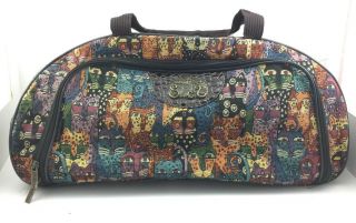Rare Laurel Burch Cat Tapestry Rolling Suitcase Travel Bag Luggage Multi Color