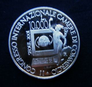 2001 San Marino Italy Rare Silver Proof Coin 10000 Lire Unc Congress Commerce