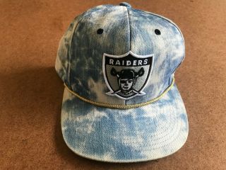 Rare Mitchell & Ness Nfl Vintage Raiders Light Wash Denim Snapback Hat