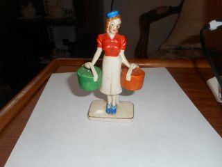 Vtg Rare Art Deco Japan Lady With Hat Boxes Salt And Pepper Shakers