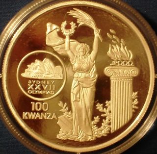 Angola 100 Kwanzas Silver Proof 1999 Sydney Olympic Games Nike Goddess - Rare