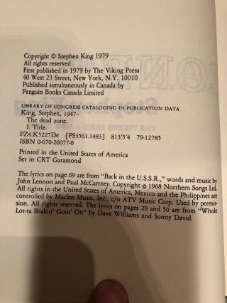 Stephen King THE DEAD ZONE HB/DJ Book Club Edition VIKING 1979 VG RARE 7