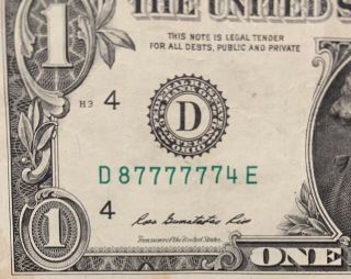 2013 D $1 One Dollar Bill Fancy Trinary Rare Six Of A Kind Near Solid Note Cool