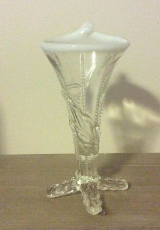 Antique White Opal/clear Opalescent Winterlily Bud Vase Dugan Glass Rare