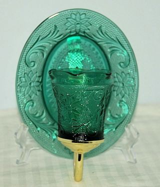 Rare Indiana Tiara Glass Spruce Green Sandwich Votive Candle Holder Wall Sconce