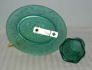 RARE Indiana Tiara Glass Spruce Green Sandwich Votive Candle Holder Wall Sconce 4