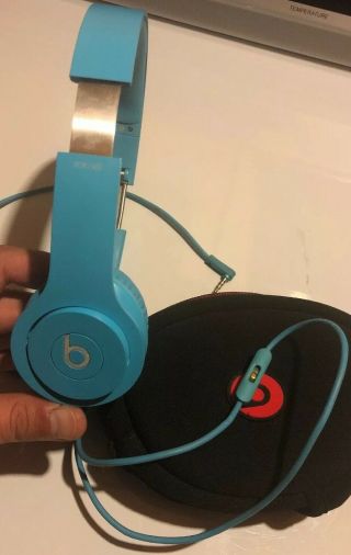 Baby Blue “beats By Dre” On Ear Headband Headphones Solo Hd & Case - Rare Color