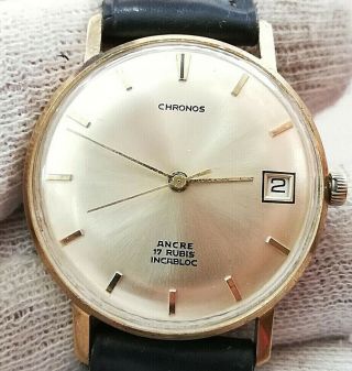 Chronos Ankre Rare Gold Plated Old 1960 " S Mechanical Wrist Watch