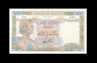 1940 Banque De France 500 Francs Rare ( (aunc))