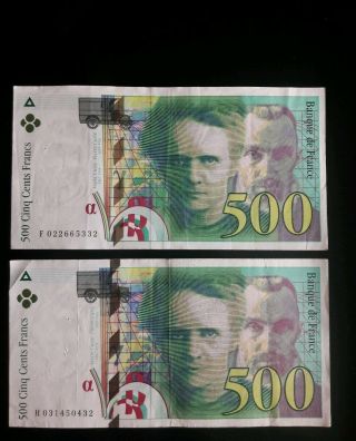 France Rare 2 X 500 Francs 1994/1995,  Pierre & Marie Curie Circ.