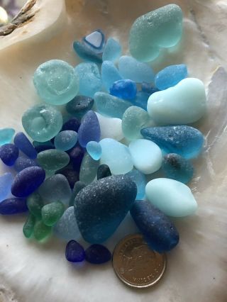 Turquoise Teal Blues Beach Sea Glass L M S JQ Rare Colors 2