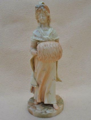 Rare Puce Mark Royal Worcester " George Iii Reign Lady With Muff " Figure 1016