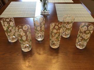 RARE 6 CULVER ENAMELED DAISY GLASSES 6 1/4 in 2