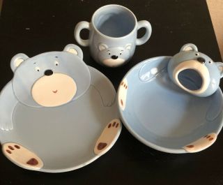 Vintage Ceramic Baby Feeder By Hic Bear Shaped Bowl Plate Cup 1986 Set Of 3 Rare