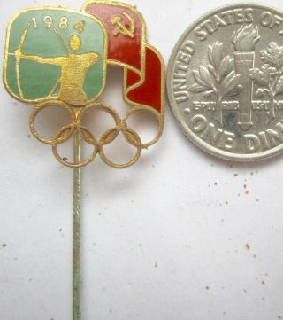 Old Olympic Pin Los Angeles Usa 1984 Ussr Noc Archery Brass Enamel Rare