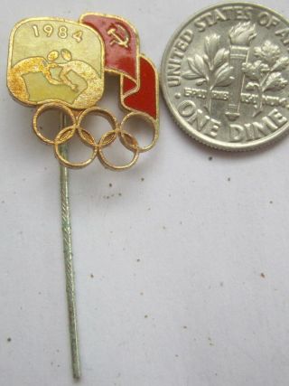 Old Olympic Pin Los Angeles Usa 1984 Ussr Noc Wrestling Brass Enamel Rare
