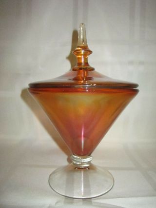 Rare Vintage Peach Luster Candy Dish / Apothecary Jar / Bowl W Lid